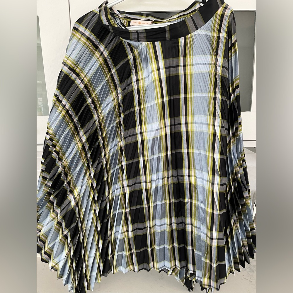 Women’s Tory Burch Sunburst Madras Pleated Plaid Skirt
